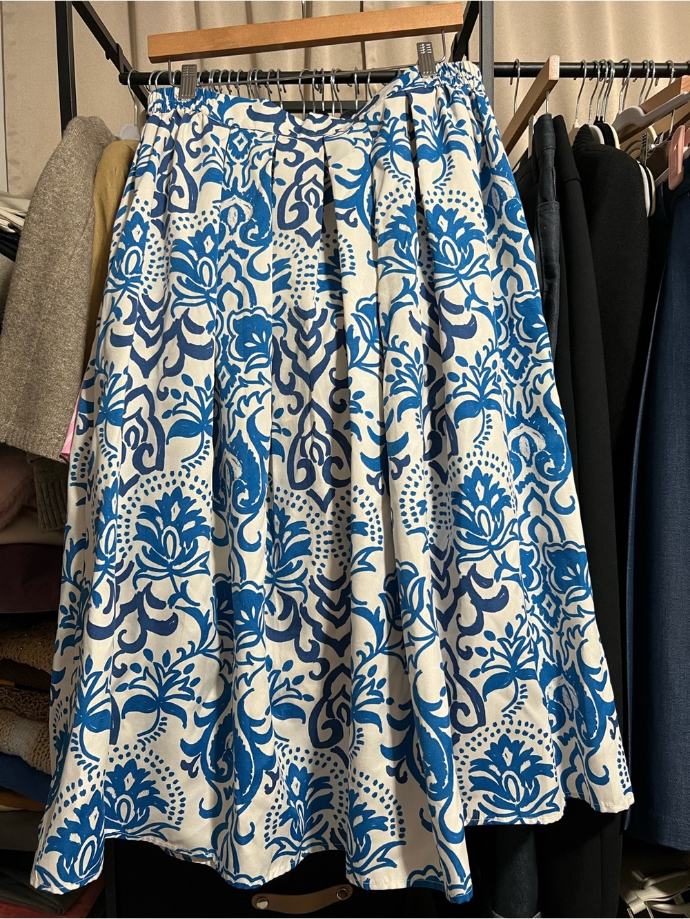 Blue and White Floral A-Line Skirt